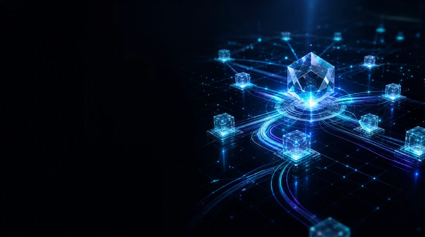 Crystal ledger nodes connected by direct transaction paths